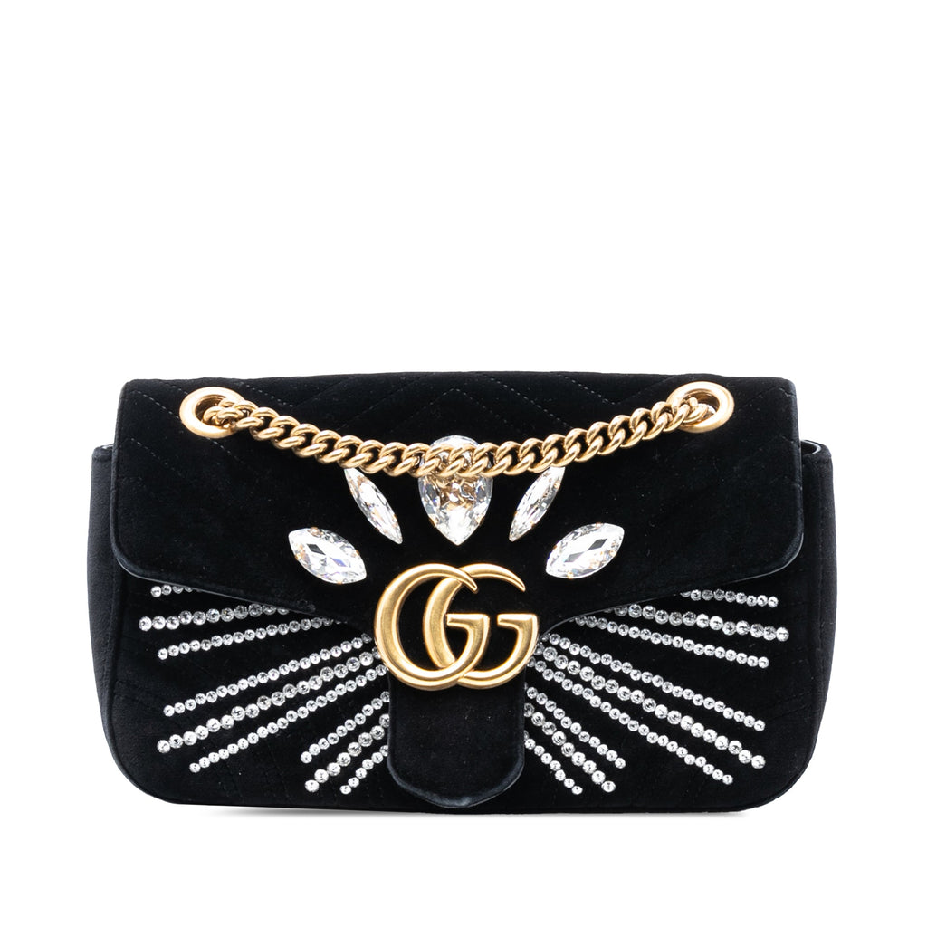 GG Marmont Flap Bag Embellished Matelasse Velvet Small