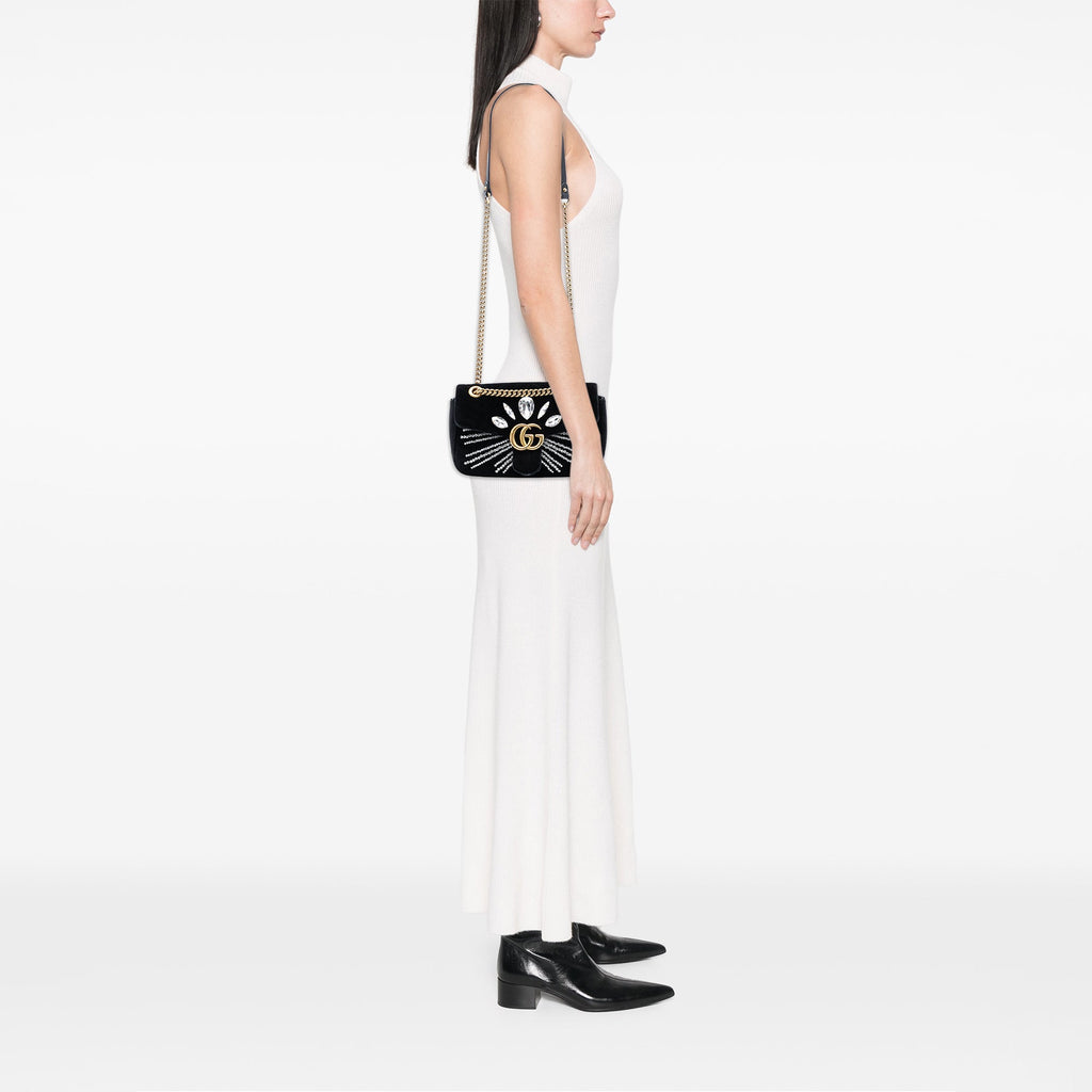 GG Marmont Flap Bag Embellished Matelasse Velvet Small
