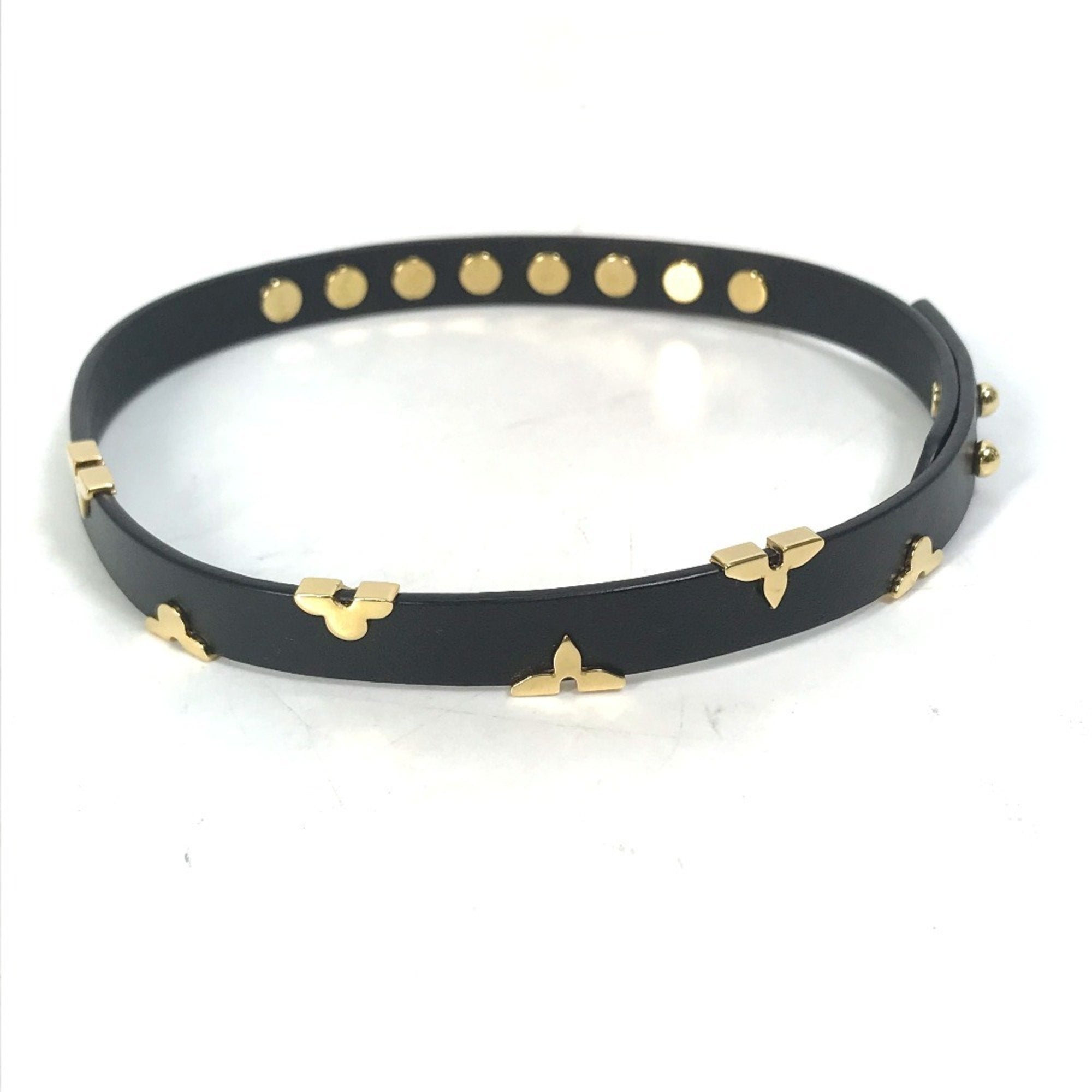 Louis Vuitton Monogram Gold Black Leather Charm Bracelet (Pre-Owned)