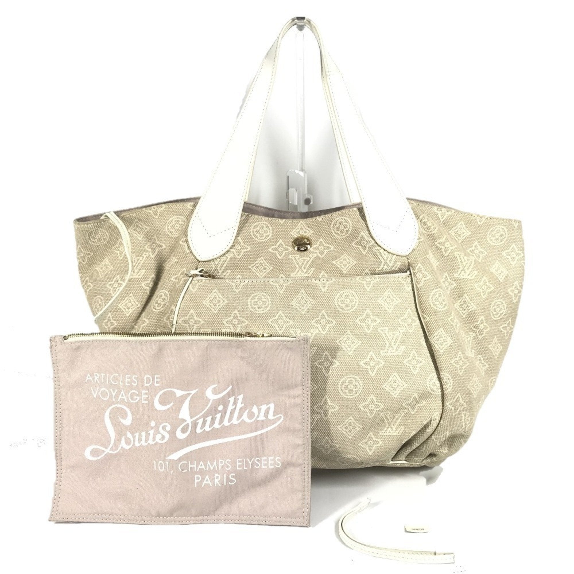 Louis Vuitton Beige White Canvas Leather Shoulder Bag Tote Bag (Pre-Owned)