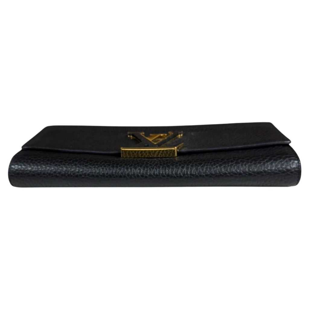 Louis Vuitton Black Noir Leather Long Wallet (Bi-Fold) (Pre-Owned)