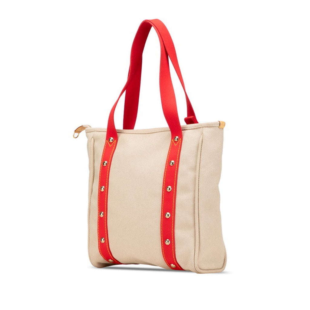 Louis Vuitton Antigua Beige Red Color Canvas Leather Shoulder Bag Tote Bag (Pre-Owned)