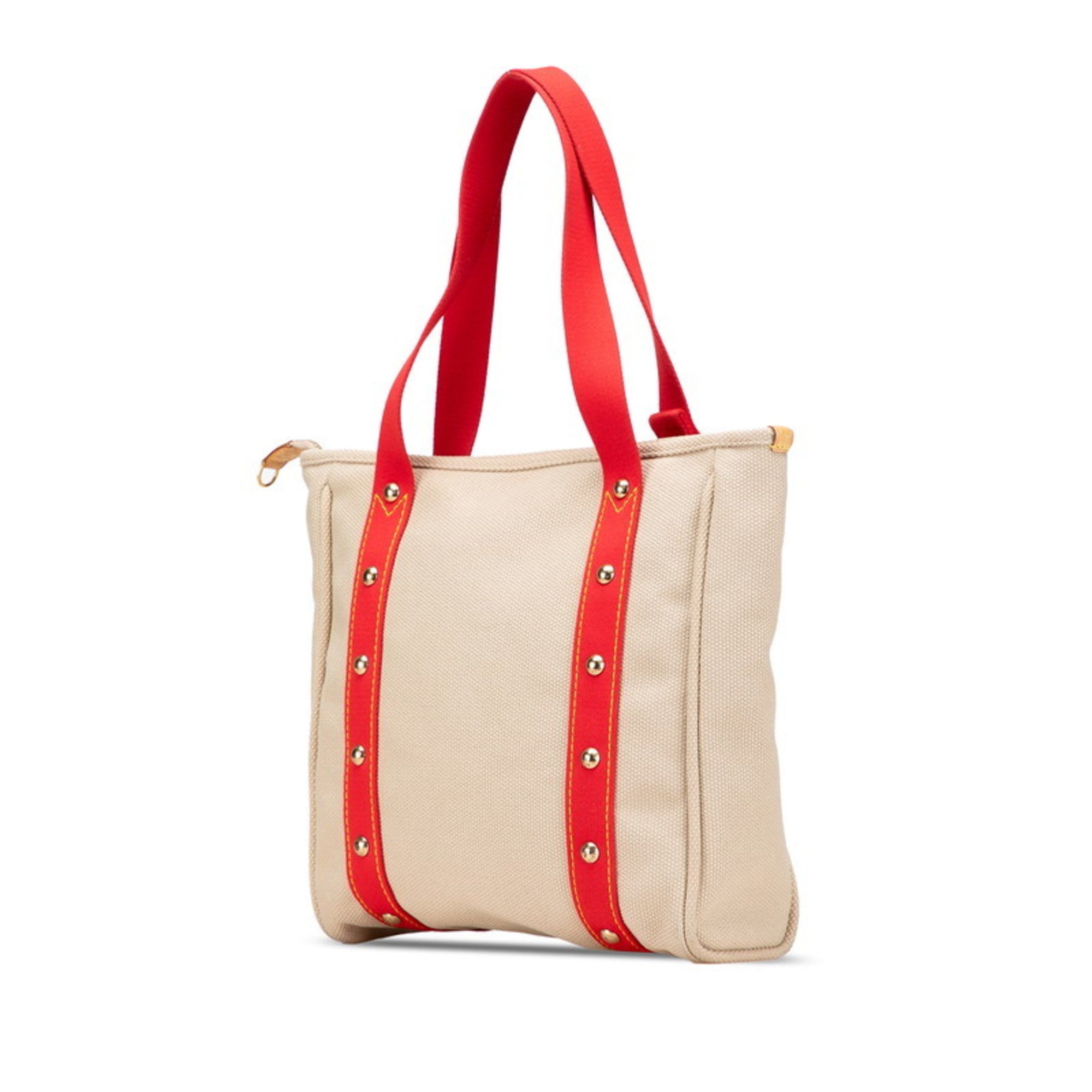 Louis Vuitton Antigua Beige Red Color Canvas Leather Shoulder Bag Tote Bag (Pre-Owned)