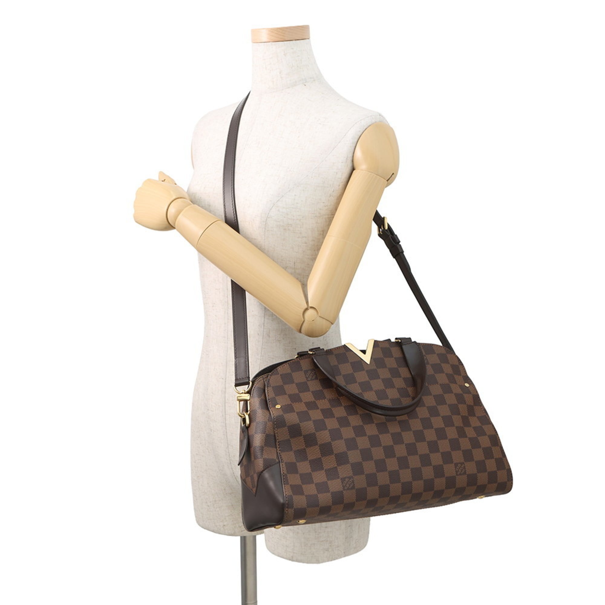 Louis Vuitton Beige Brown Damier Canvas Exotic Leather Handbag (Pre-Owned)