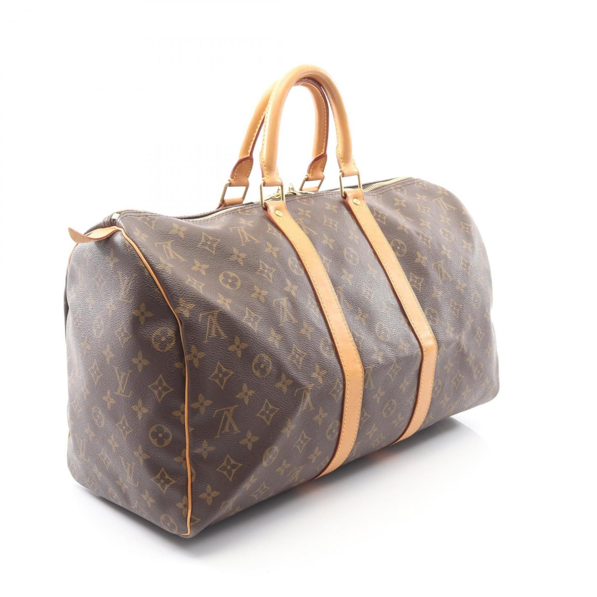 Louis Vuitton Brown Coated Canvas Leather Boston Bag (Pre-Owned)