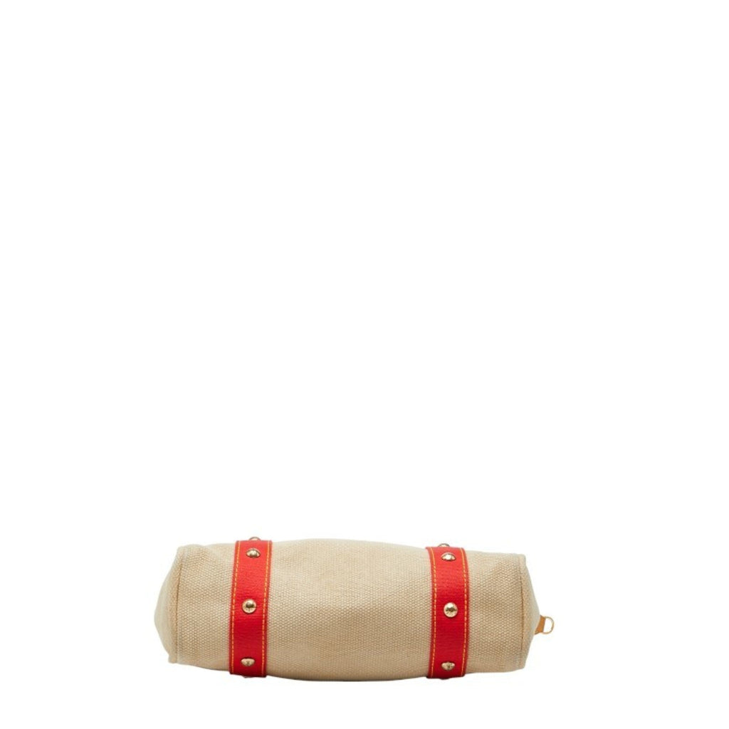 Louis Vuitton Beige Red Color Canvas Tote Bag (Pre-Owned)