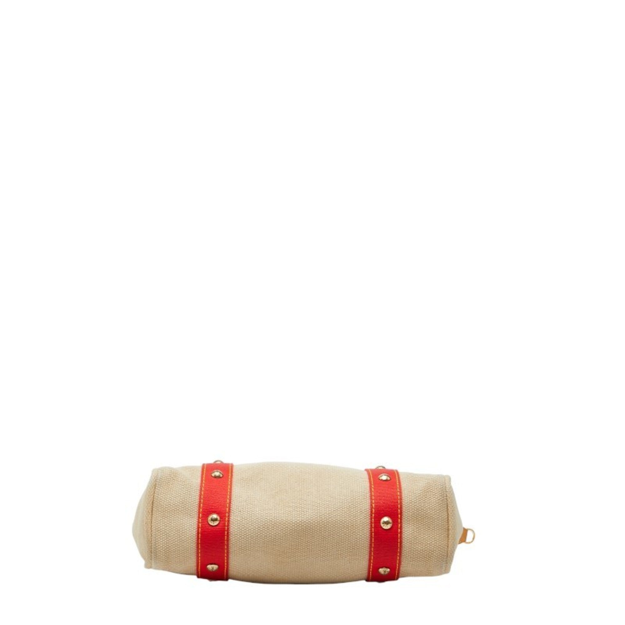 Louis Vuitton Beige Red Color Canvas Tote Bag (Pre-Owned)