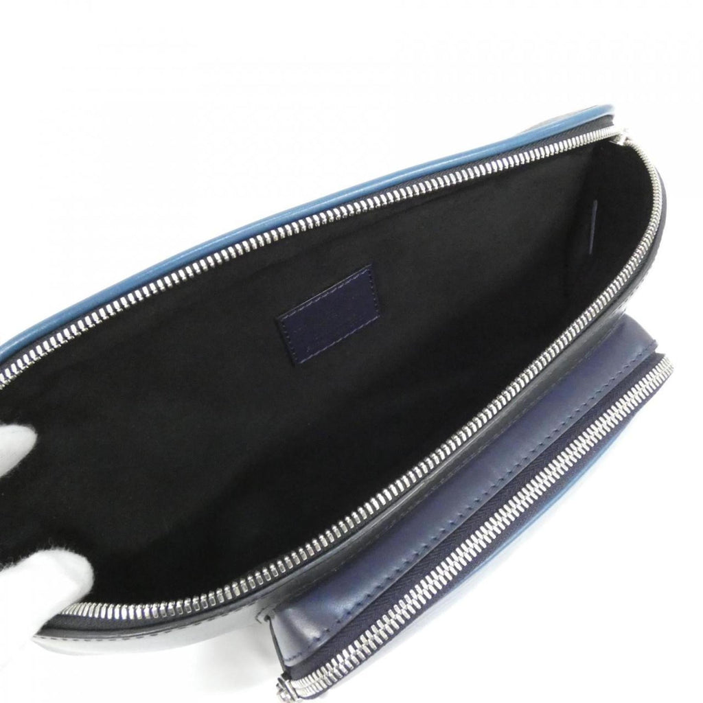 Louis Vuitton Black Blue Leather Coated Canvas Shoulder Bag (Pre-Owned)
