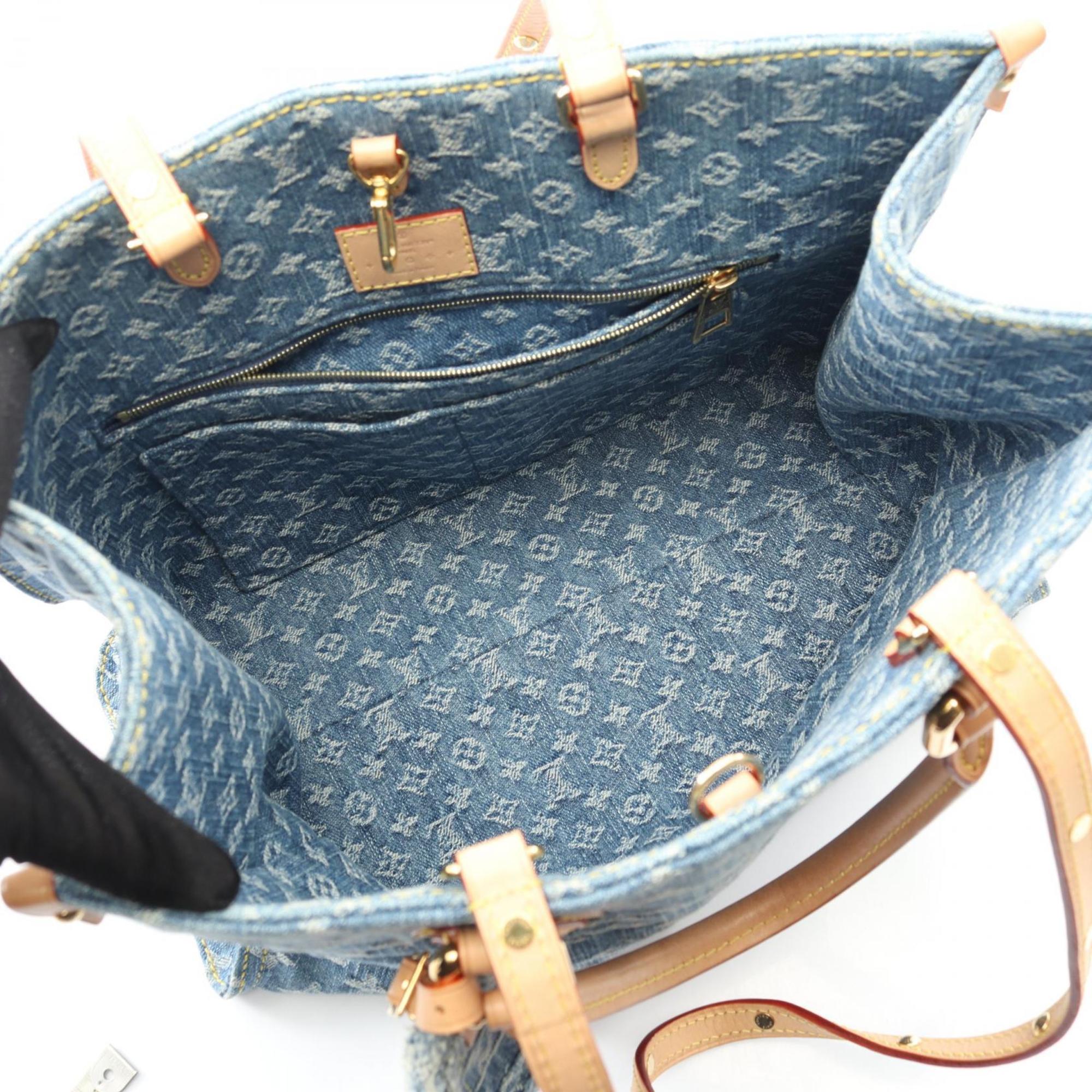 Louis Vuitton Blue Monogram Denim Denim Leather Tote Bag (Pre-Owned)