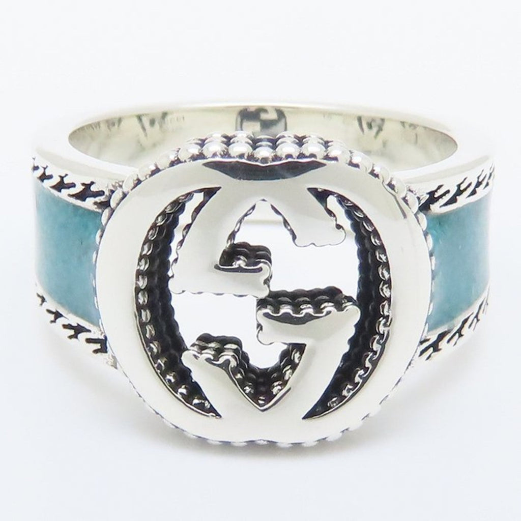Interlocking G Ring Sterling Silver with Turquoise and Enamel