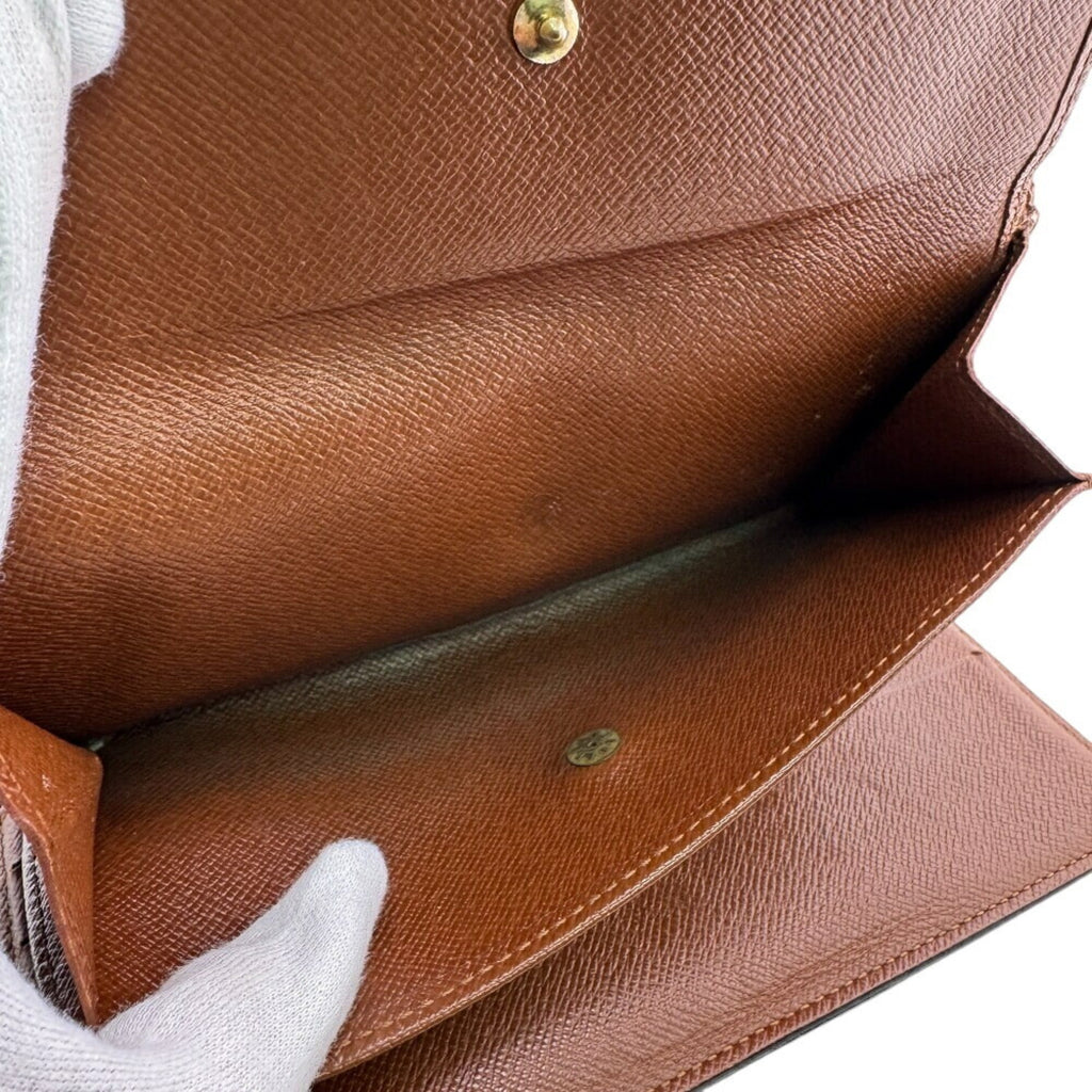 Louis Vuitton Brown Leather Long Wallet (Tri-Fold) (Pre-Owned)