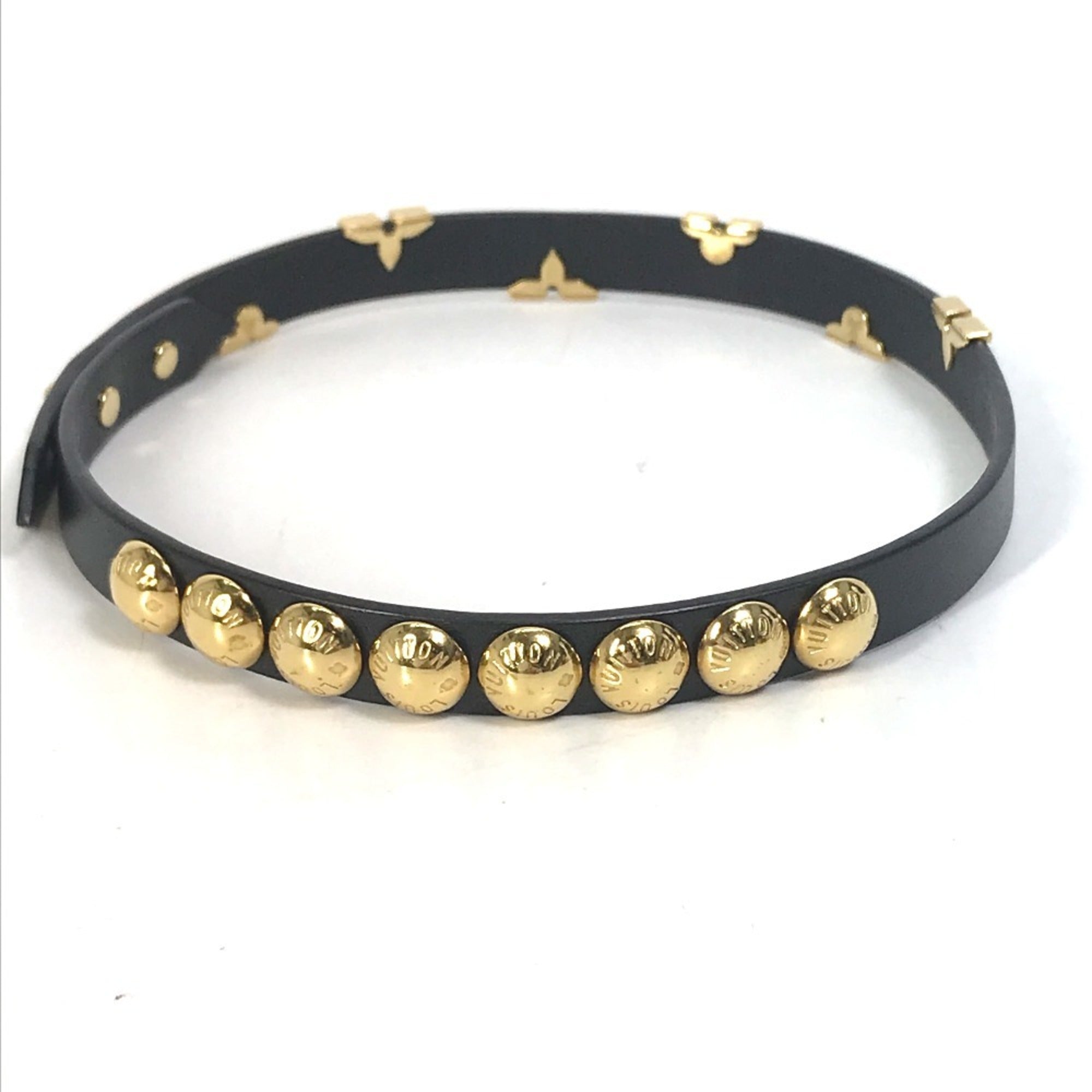 Louis Vuitton Monogram Gold Black Leather Charm Bracelet (Pre-Owned)