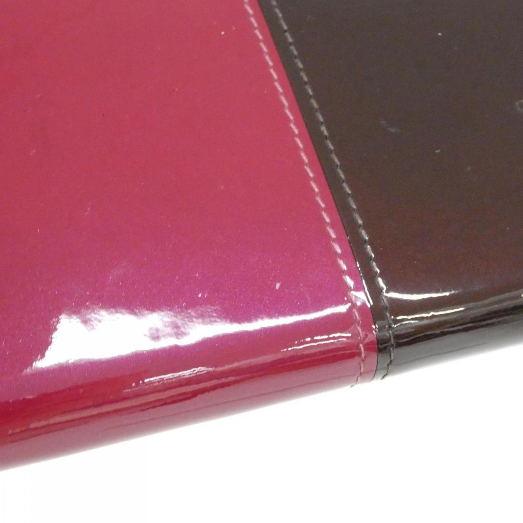 Louis Vuitton Dark Brown Magenta Pink Leather Long Wallet (Bi-Fold) (Pre-Owned)