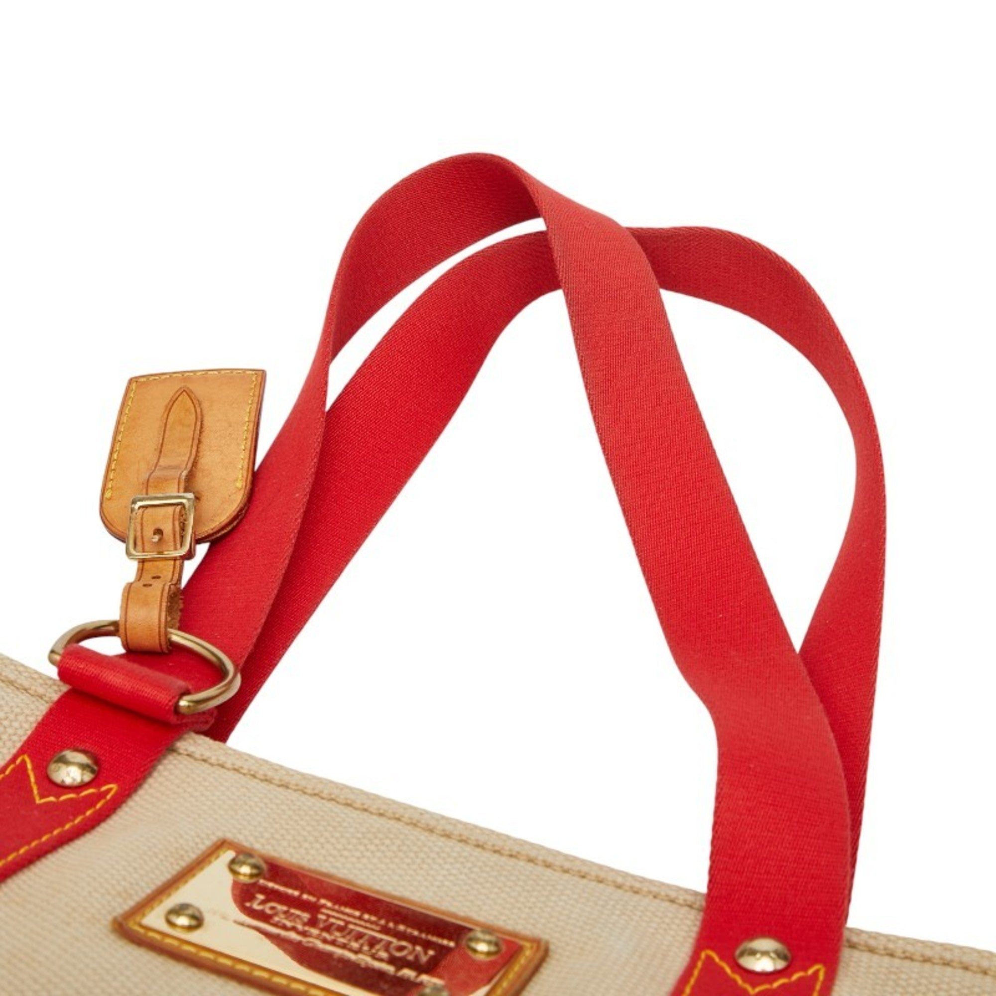 Louis Vuitton Beige Red Color Canvas Tote Bag (Pre-Owned)