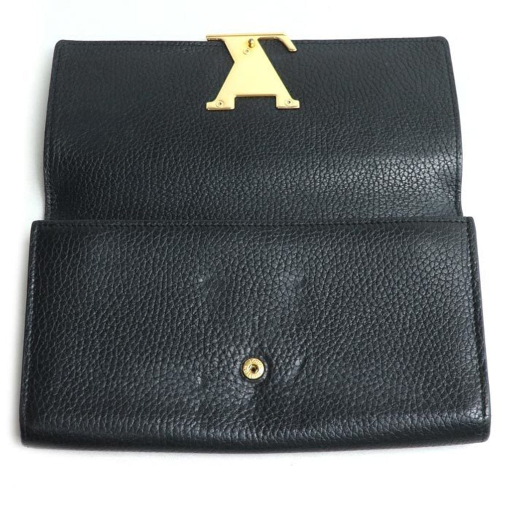 Louis Vuitton Black Leather Long Wallet (Bi-Fold) (Pre-Owned)