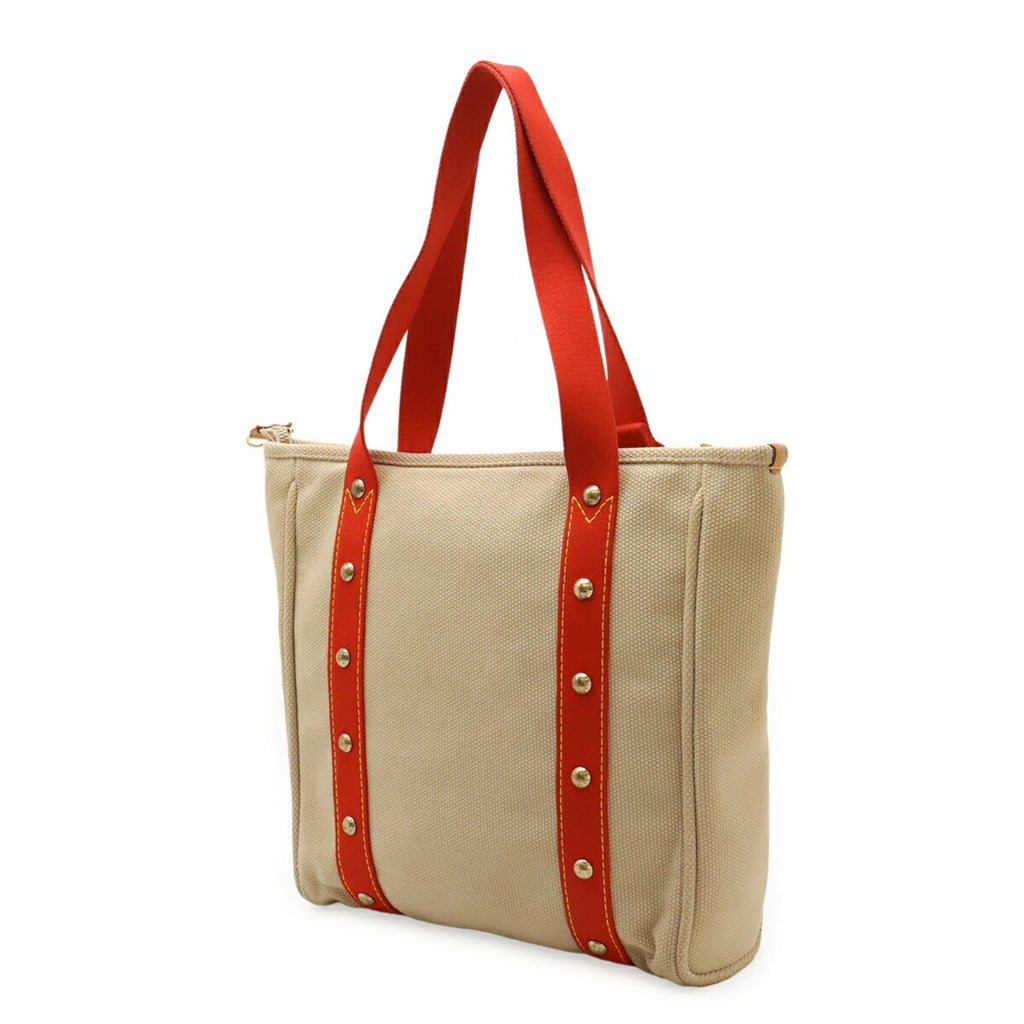 Louis Vuitton Beige Red Color Canvas Shoulder Bag Tote Bag (Pre-Owned)