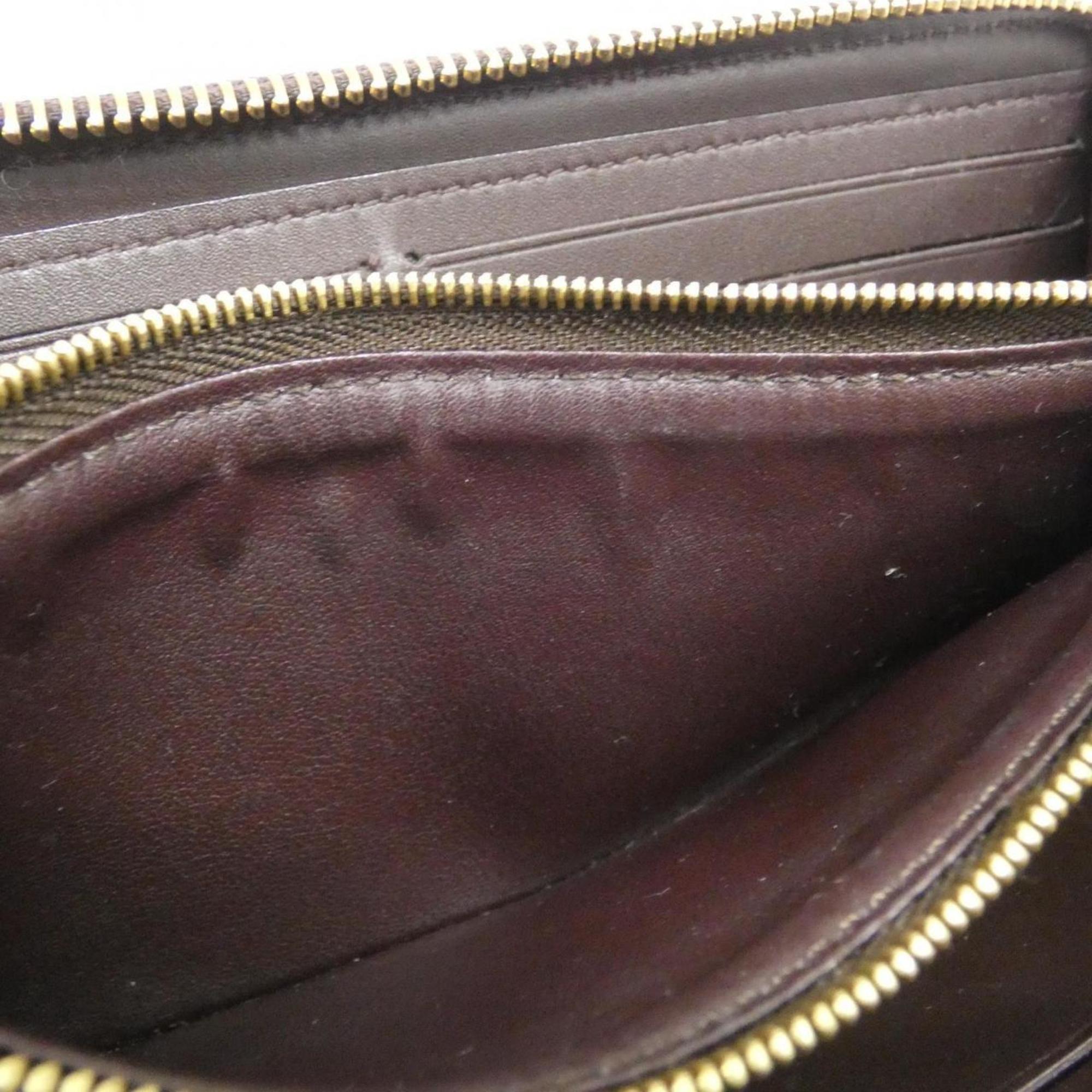 Louis Vuitton Dark Brown Magenta Pink Leather Long Wallet (Bi-Fold) (Pre-Owned)