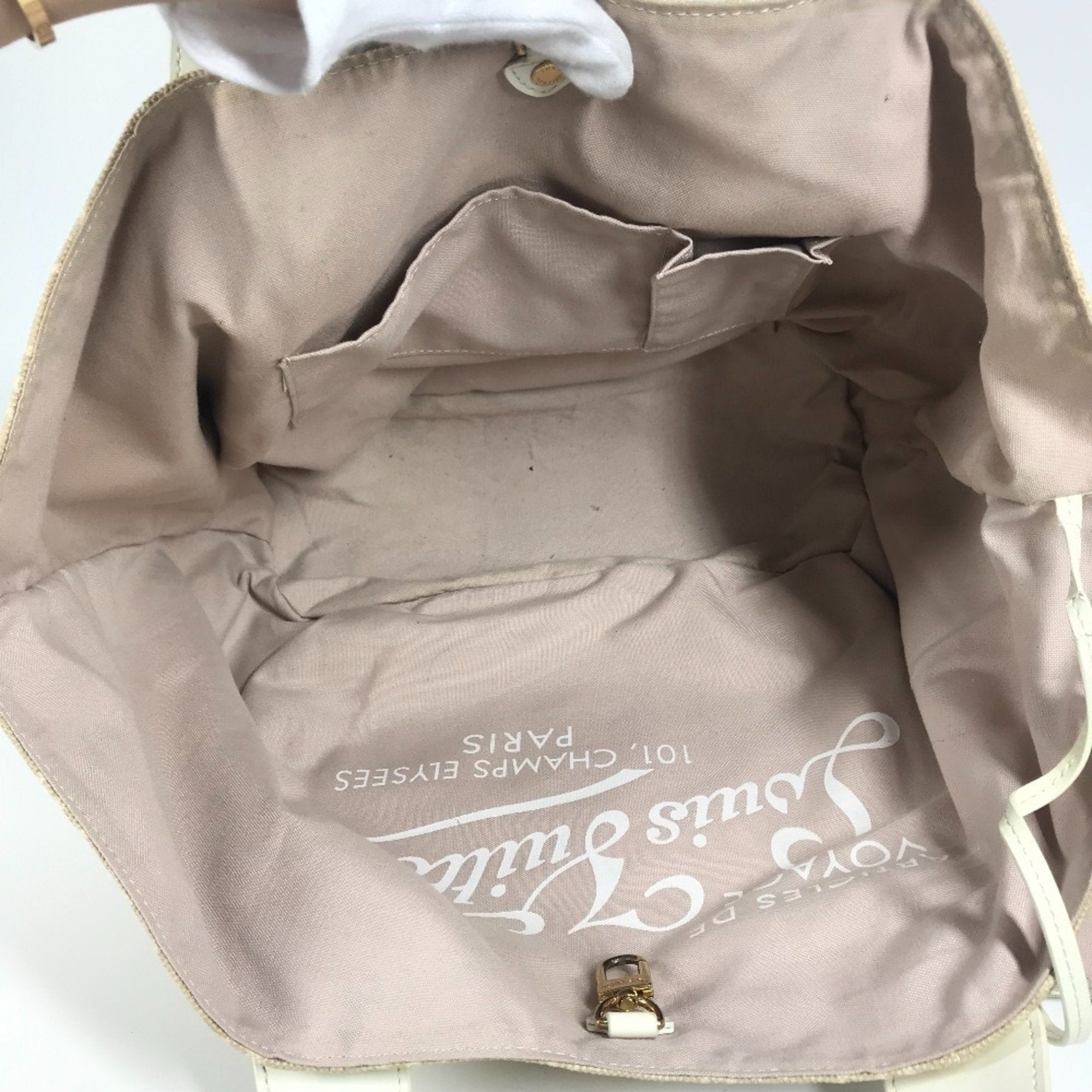 Louis Vuitton Beige White Canvas Leather Shoulder Bag Tote Bag (Pre-Owned)