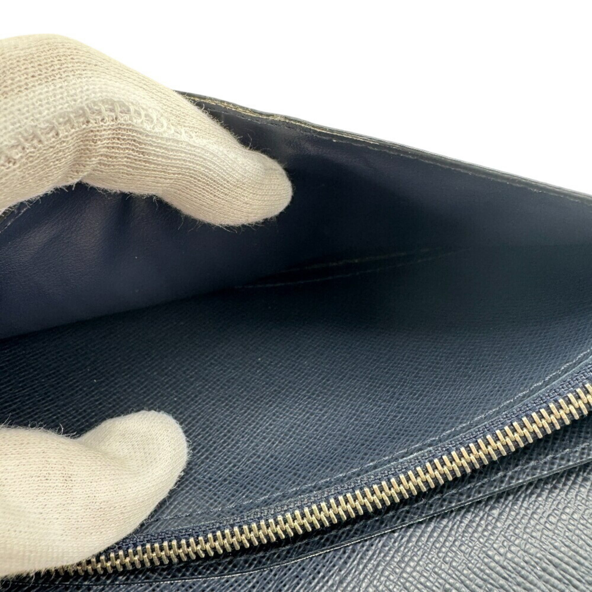 Louis Vuitton Navy Leather Long Wallet (Bi-Fold) (Pre-Owned)