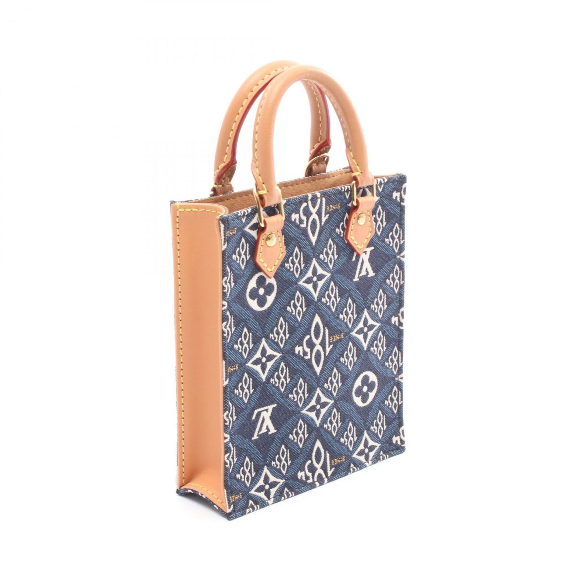 Louis Vuitton Brown Navy White Canvas Leather Handbag (Pre-Owned)