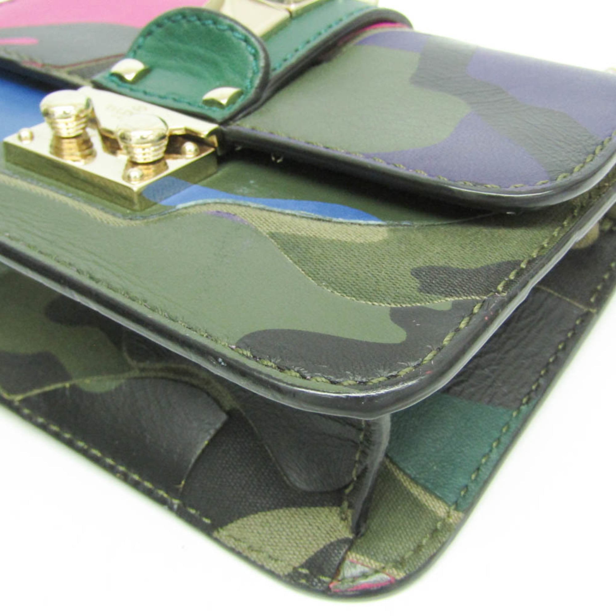 Glam Lock Shoulder Bag Camo Leather and Canvas Mini