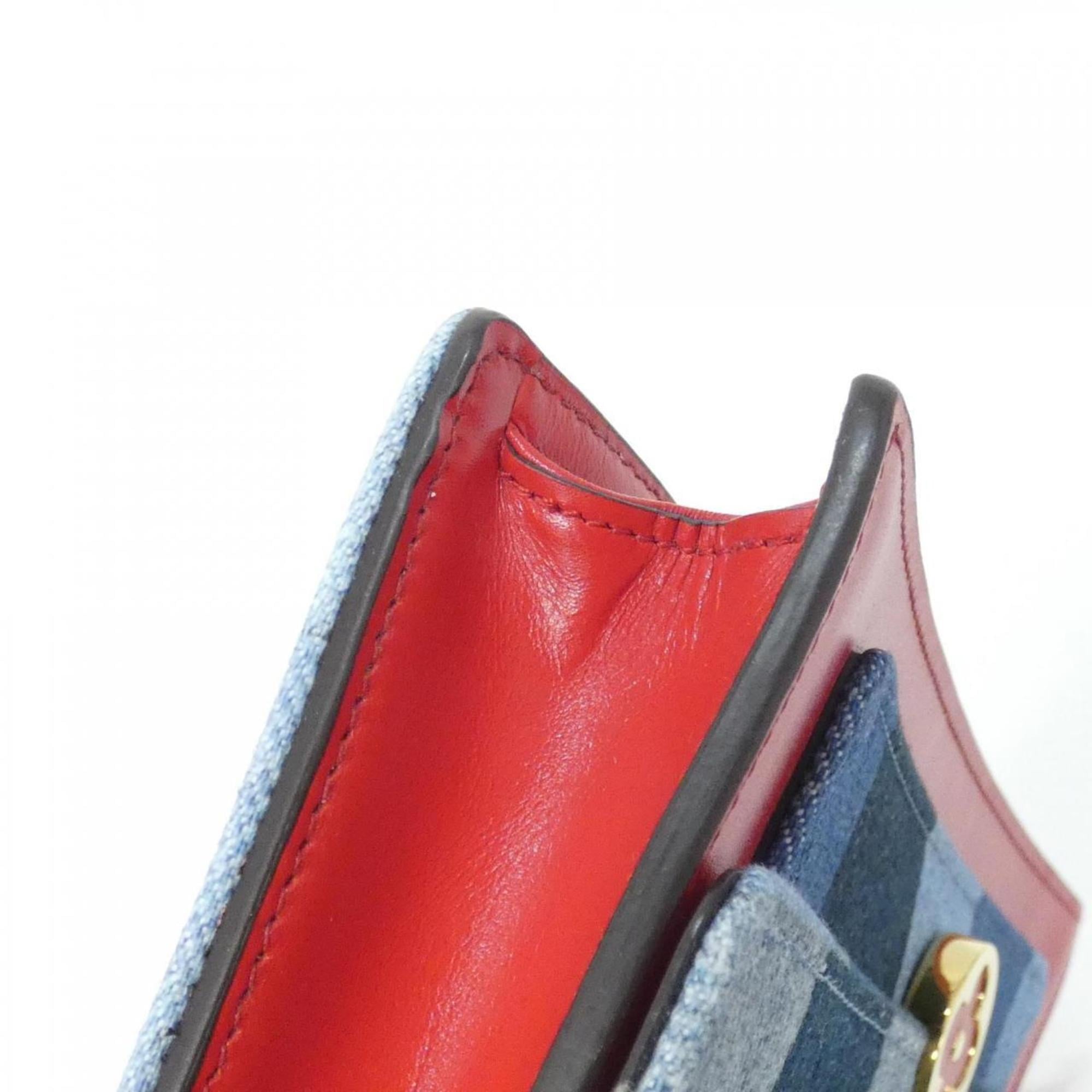 Louis Vuitton Blue Red Color Canvas Leather Chain/Shoulder Wallet (Pre-Owned)