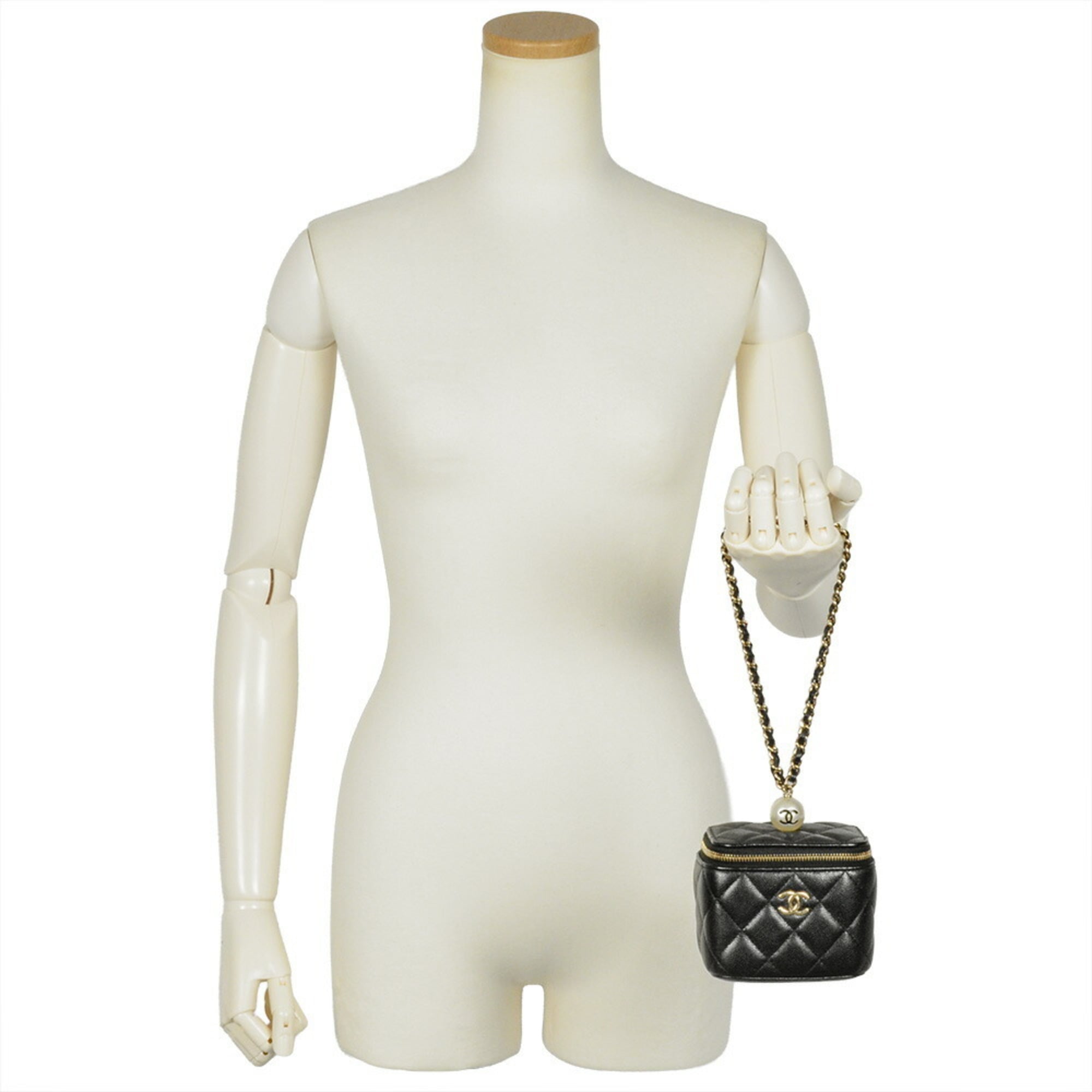 Classic Pearl Vanity Case with Chain Quilted Caviar Mini