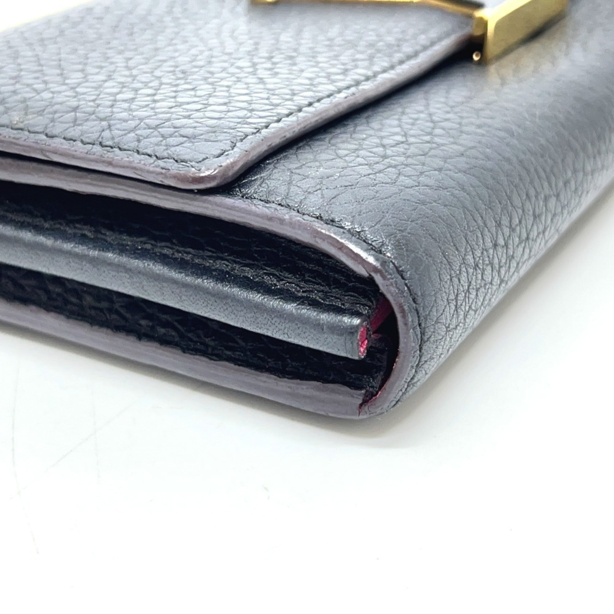 Louis Vuitton Black Noir Leather Long Wallet (Bi-Fold) (Pre-Owned)