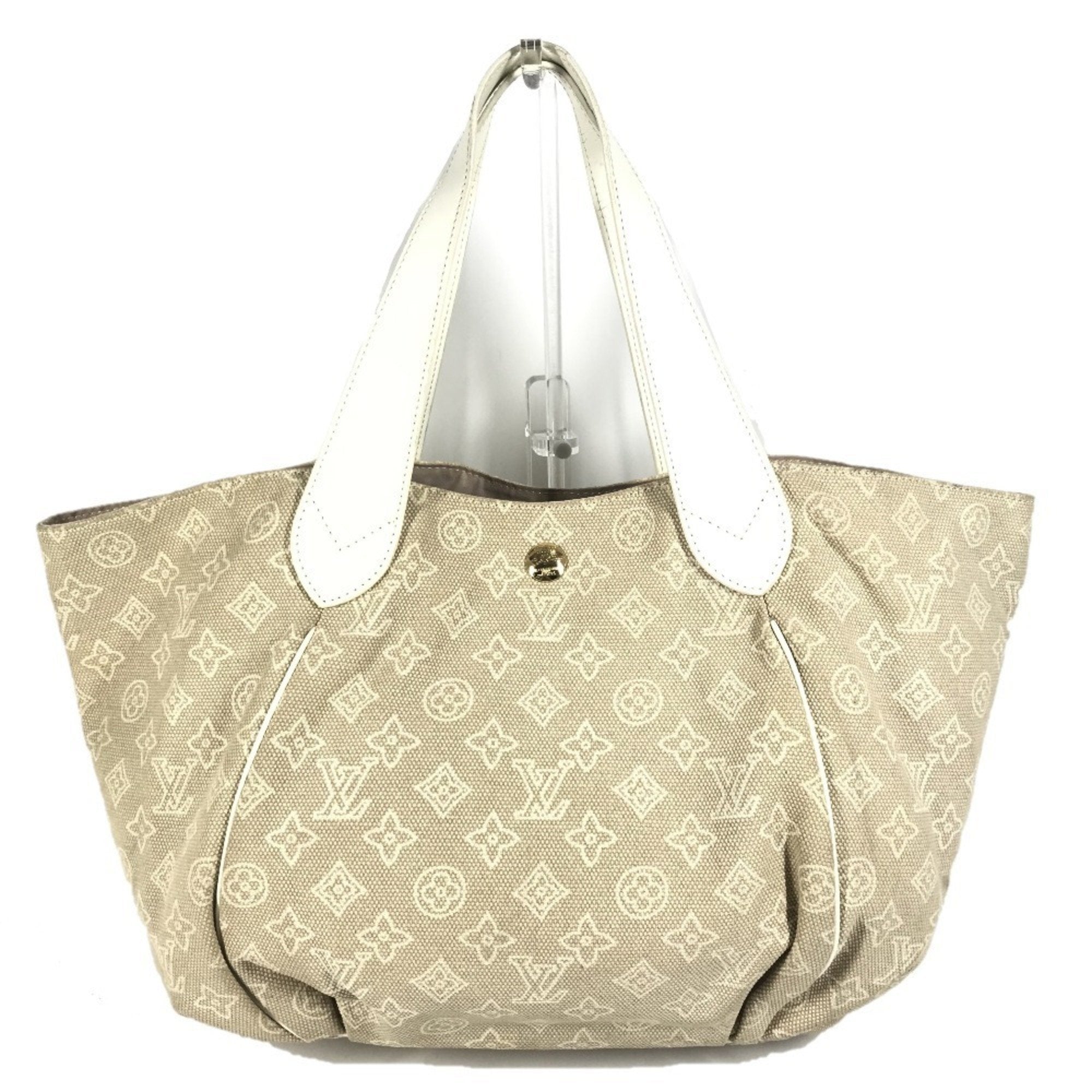 Louis Vuitton Beige White Canvas Leather Shoulder Bag Tote Bag (Pre-Owned)