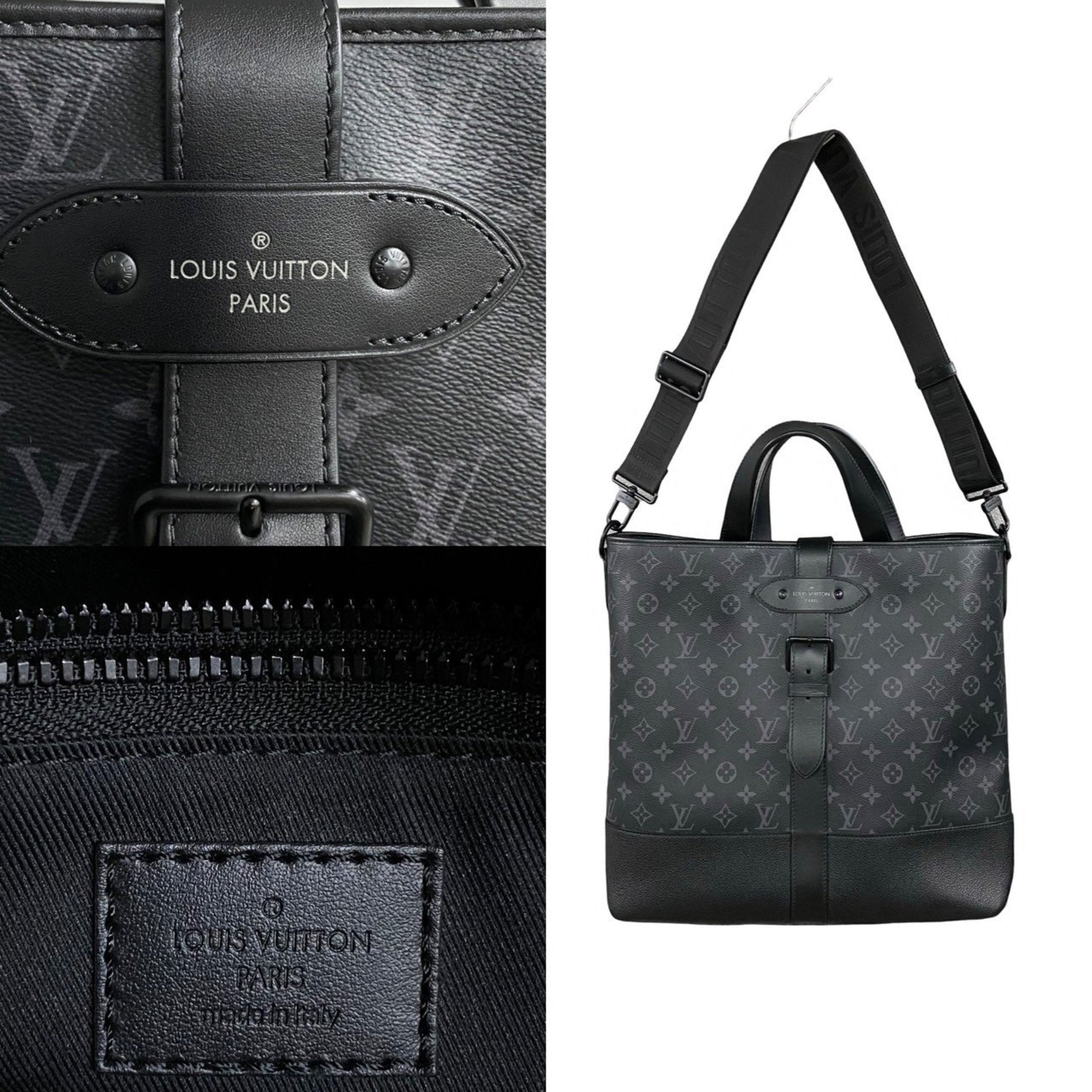 Louis Vuitton Black Leather Shoulder Bag Tote Bag (Pre-Owned)