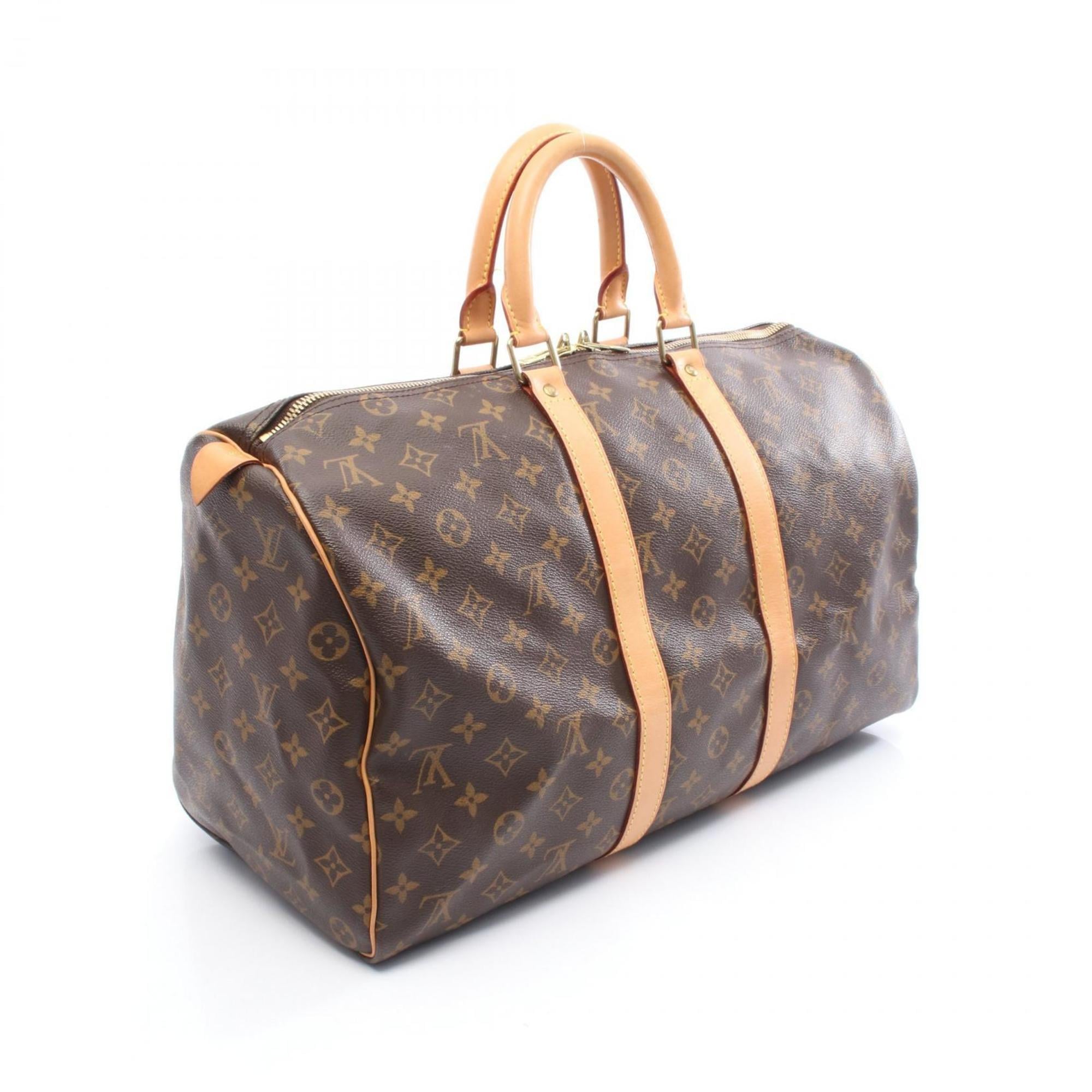 Louis Vuitton Brown Coated Canvas Leather Boston Bag (Pre-Owned)