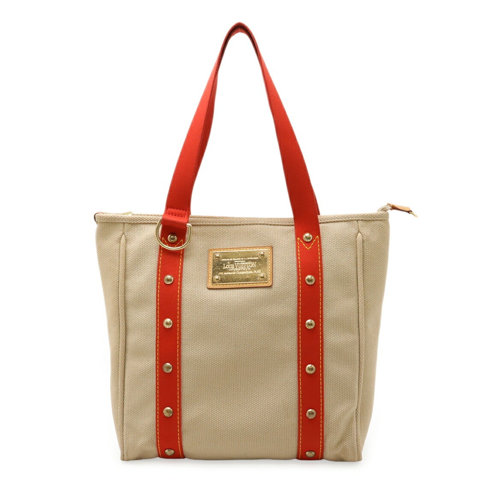 Louis Vuitton Beige Red Color Canvas Shoulder Bag Tote Bag (Pre-Owned)