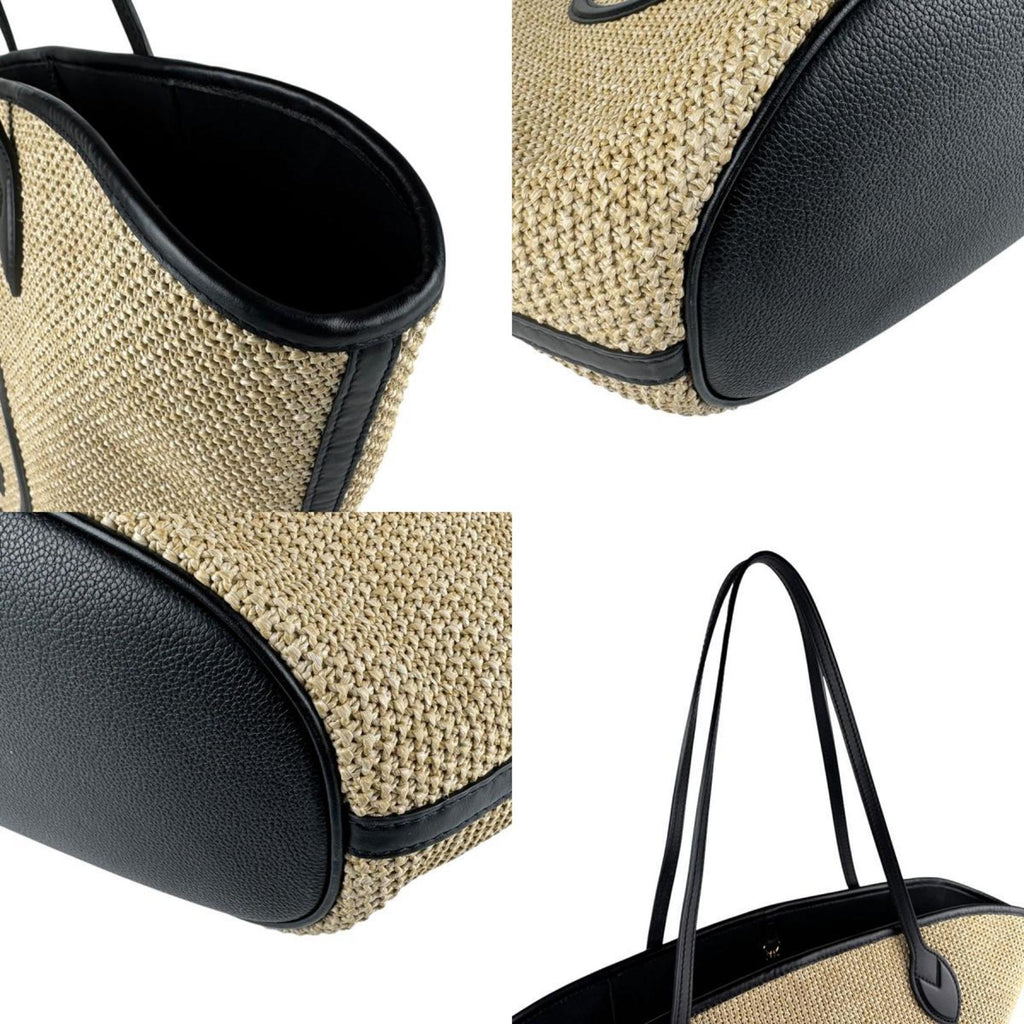 Louis Vuitton Beige Black Raffia Leather Shoulder Bag Tote Bag (Pre-Owned)