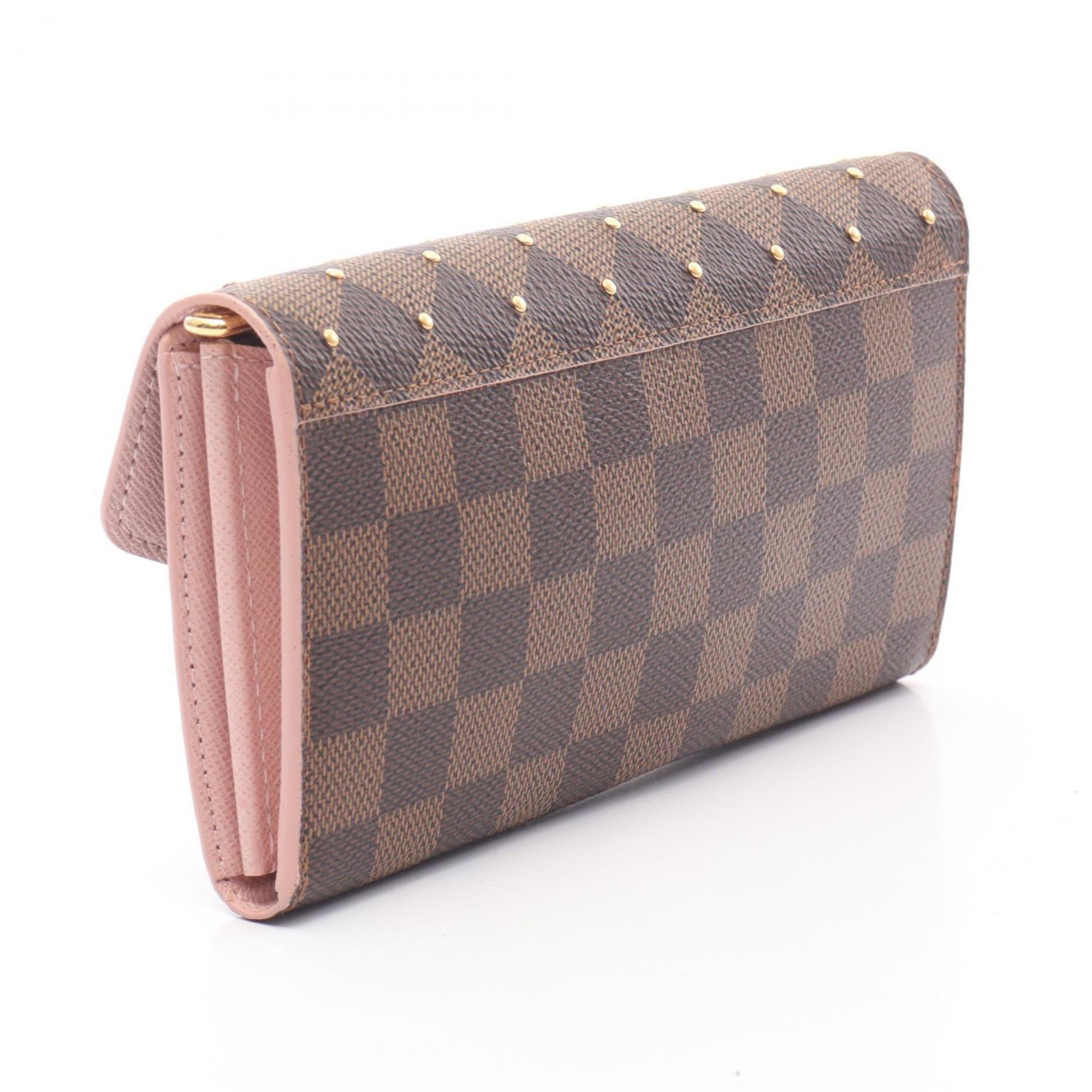 Louis Vuitton Brown Damier Canvas Pink Coated Canvas Long Wallet (Bi-Fold) (Pre-Owned)