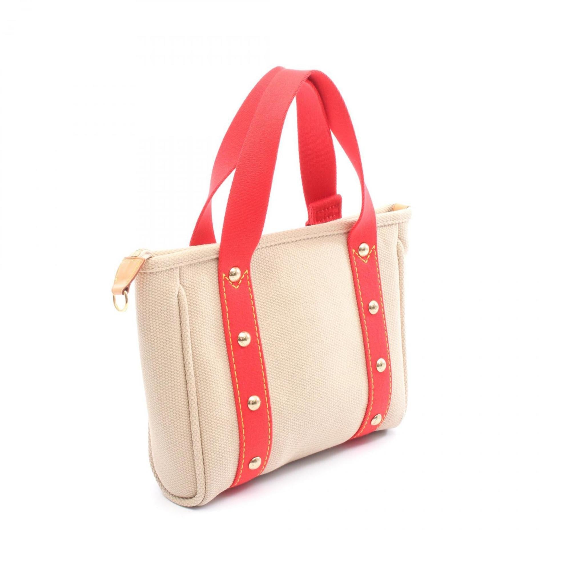 Louis Vuitton Beige Red Color Canvas Leather Tote Bag (Pre-Owned)