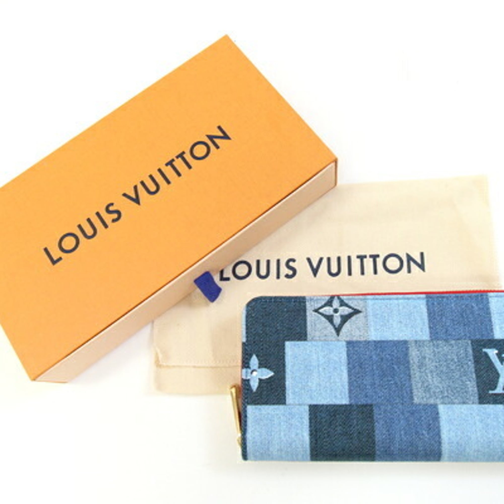 Louis Vuitton Blue Red Color Monogram Denim Long Wallet (Bi-Fold) (Pre-Owned)