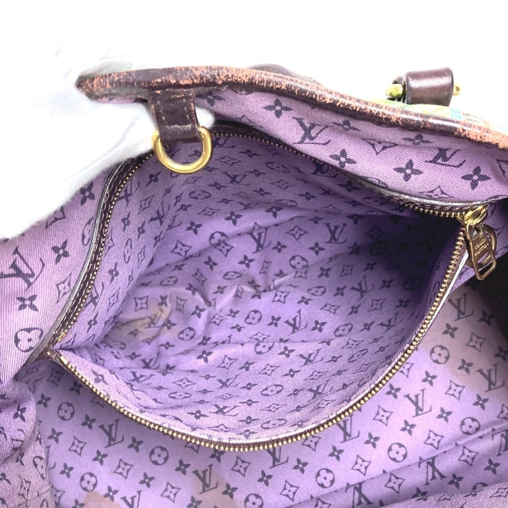 Louis Vuitton Green Leather Canvas Shoulder Bag Tote Bag (Pre-Owned)