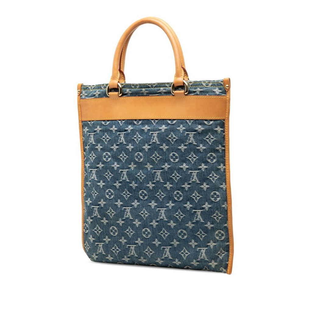 Louis Vuitton Blue Canvas Leather Handbag Tote Bag (Pre-Owned)