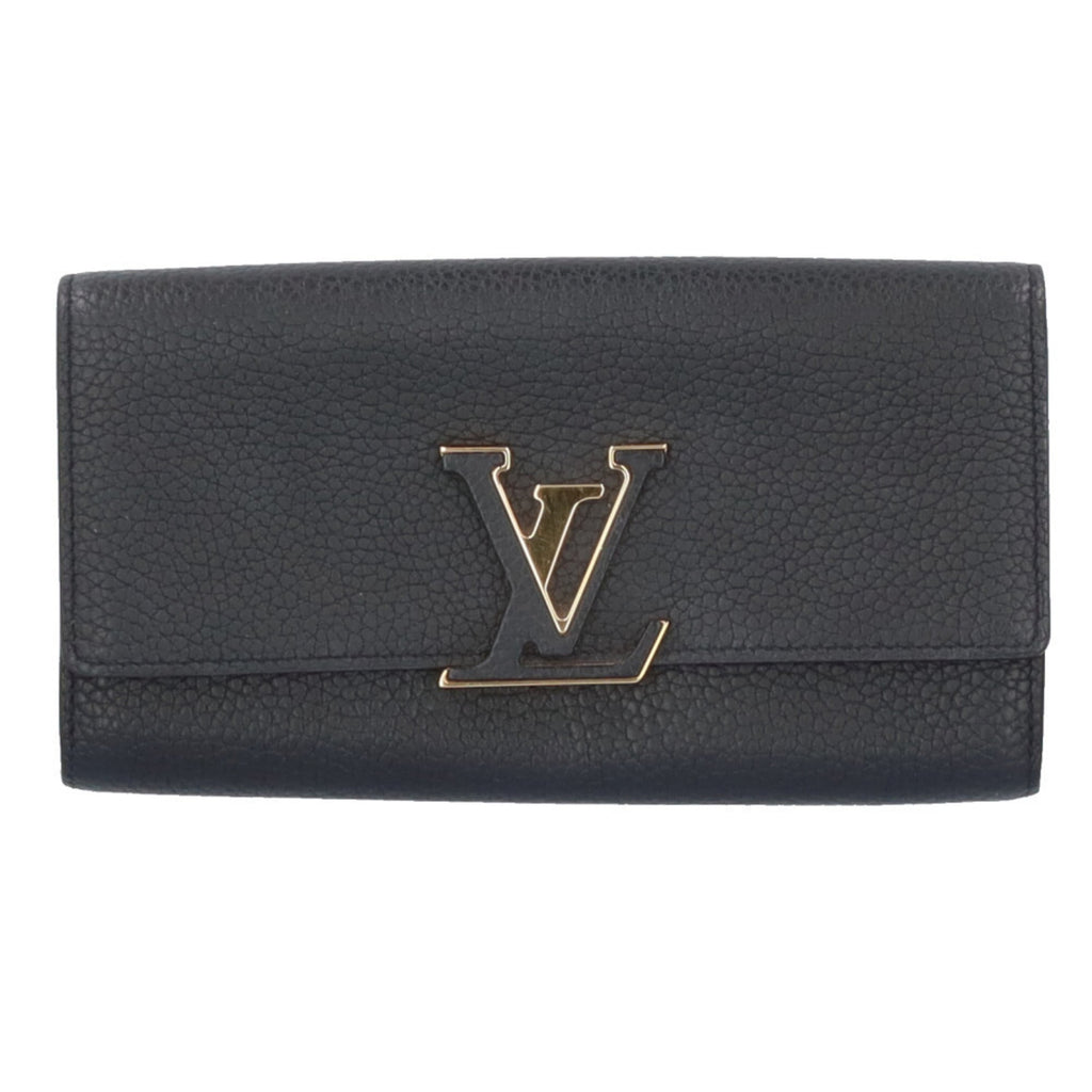 Louis Vuitton Black Noir Leather Long Wallet (Bi-Fold) (Pre-Owned)