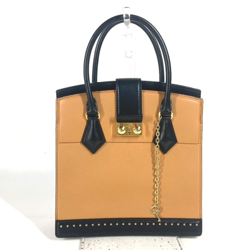 Louis Vuitton Beige Black Leather Handbag Tote Bag (Pre-Owned)