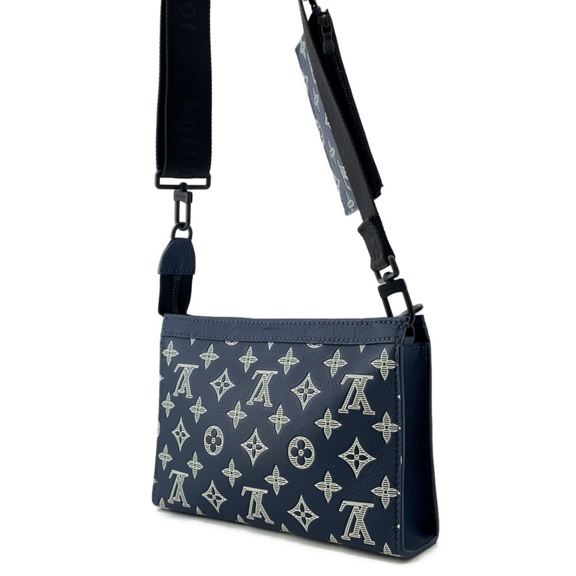 Louis Vuitton Navy White Monogram Shadow Shoulder Bag (Pre-Owned)