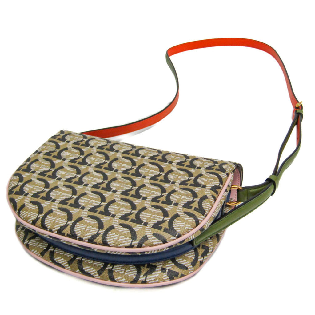 Double Flap Saddle Crossbody Bag Gancini Coated Canvas