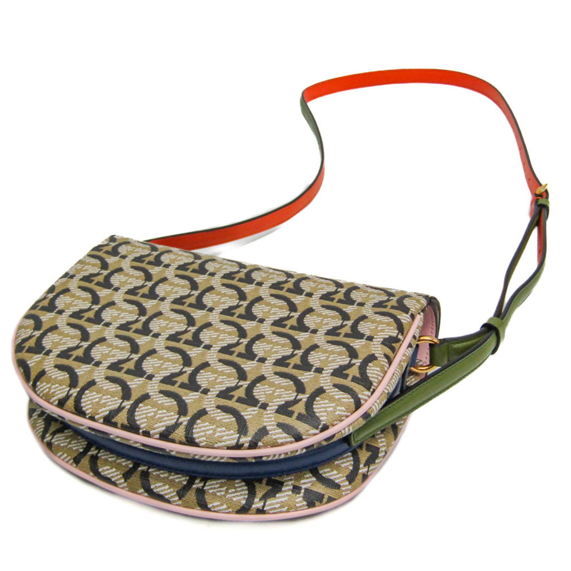 Double Flap Saddle Crossbody Bag Gancini Coated Canvas