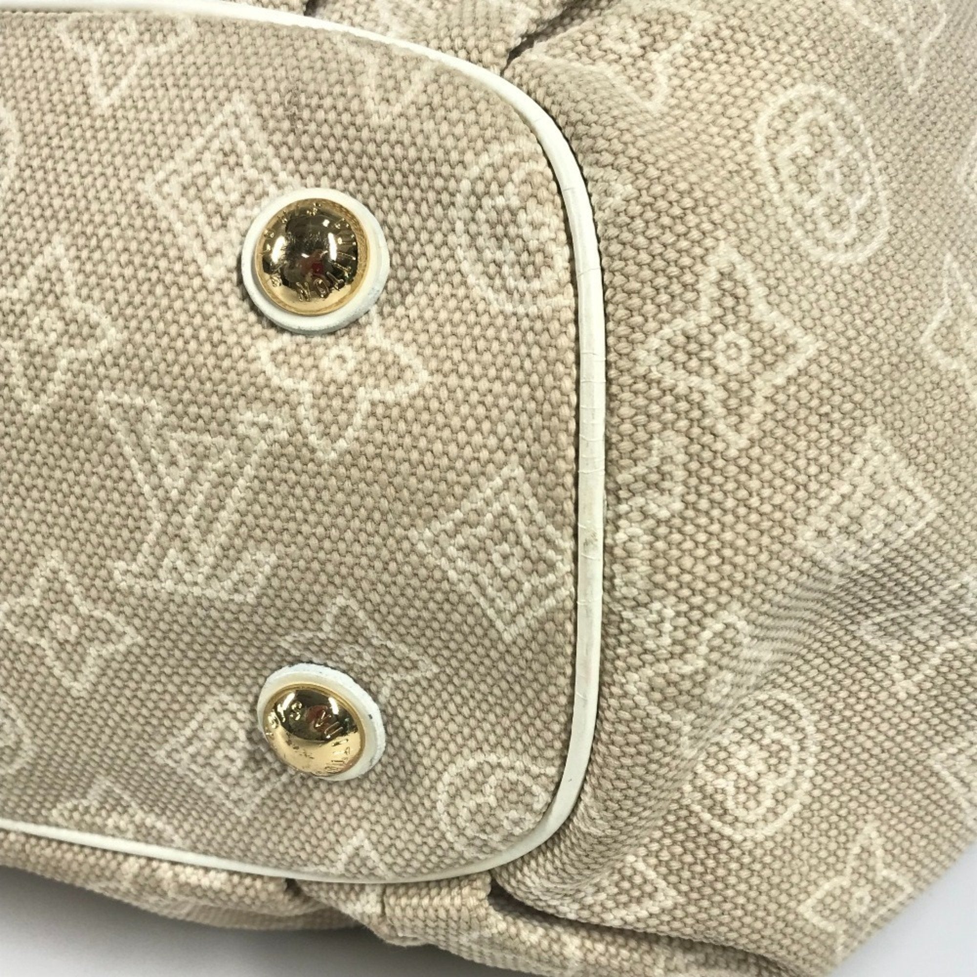 Louis Vuitton Beige White Canvas Leather Shoulder Bag Tote Bag (Pre-Owned)