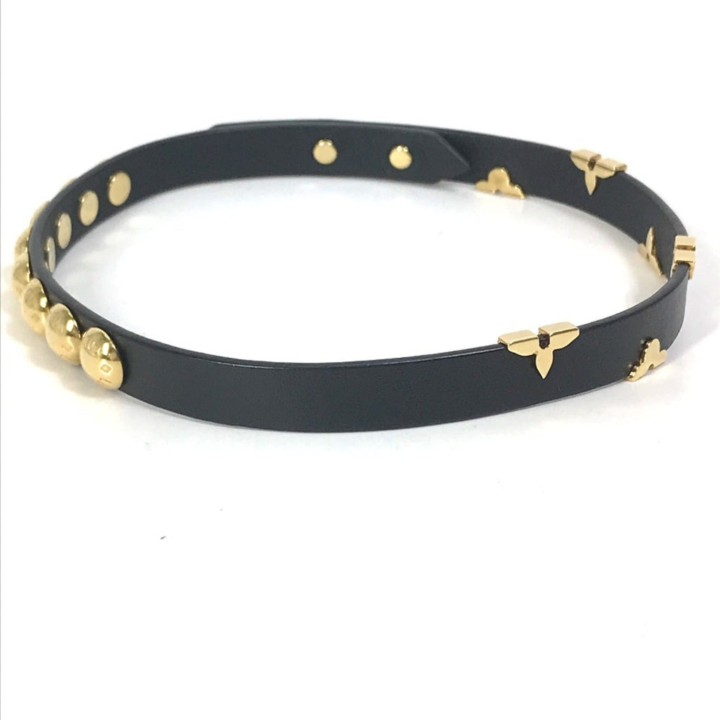 Louis Vuitton Monogram Gold Black Leather Charm Bracelet (Pre-Owned)