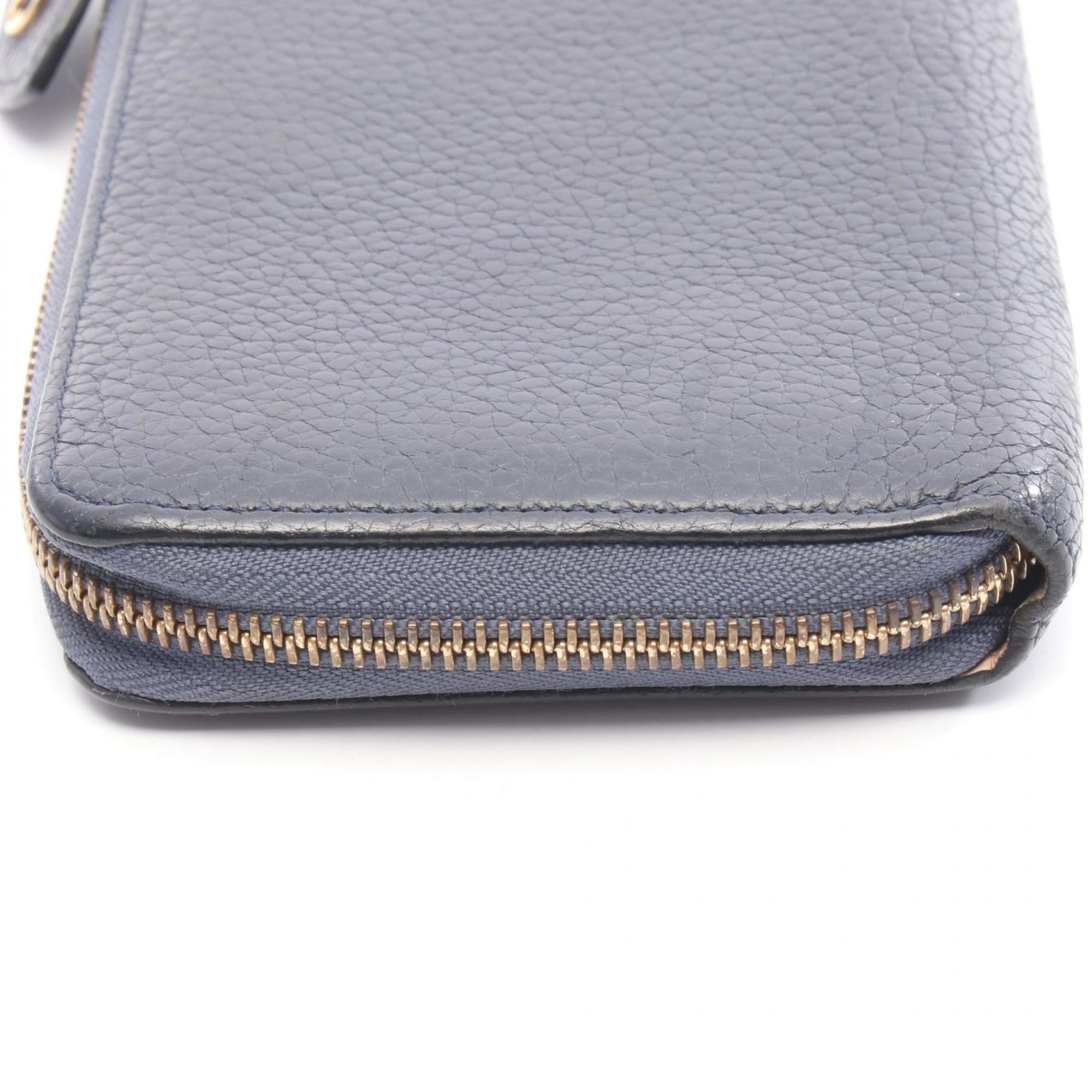 Louis Vuitton Navy Navy Blue Leather Long Wallet (Bi-Fold) (Pre-Owned)