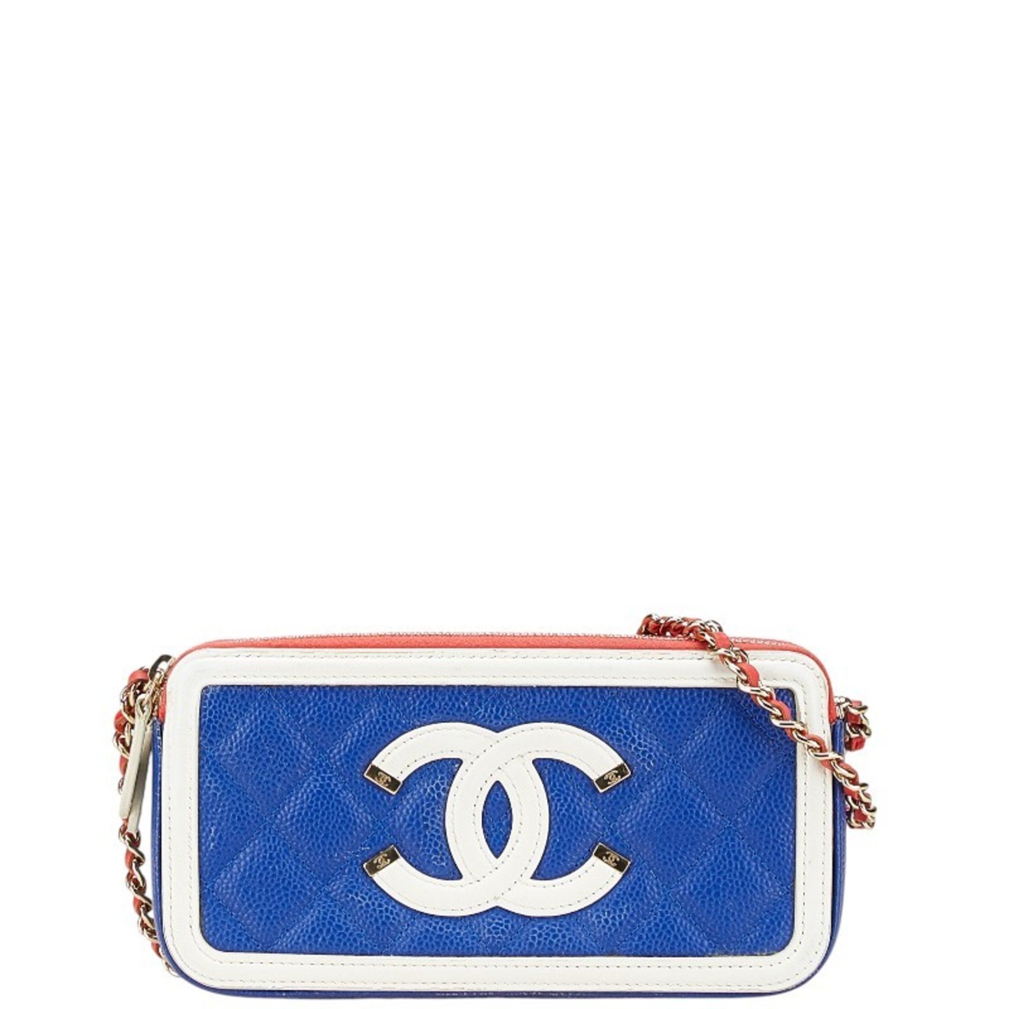 Filigree Double Zip Clutch with Chain Quilted Caviar
