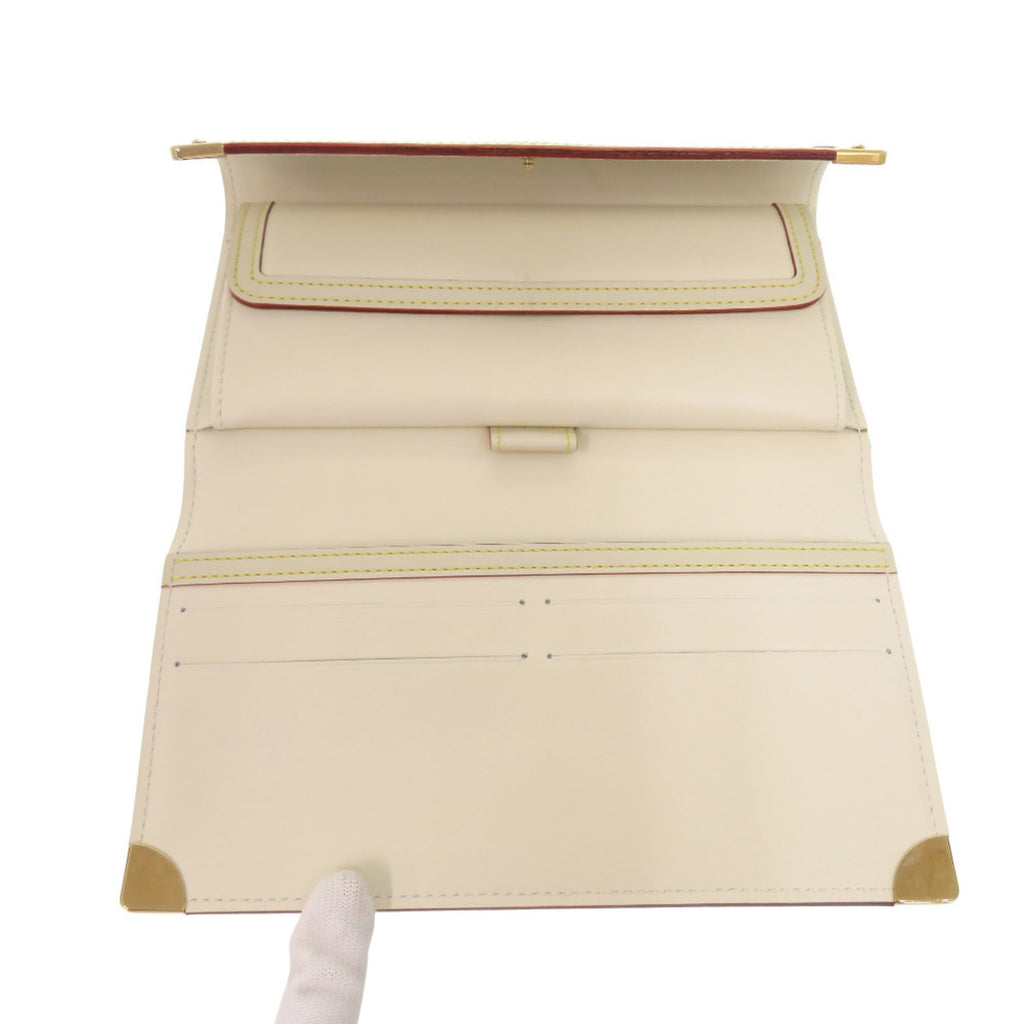 Louis Vuitton White Leather Long Wallet (Tri-Fold) (Pre-Owned)