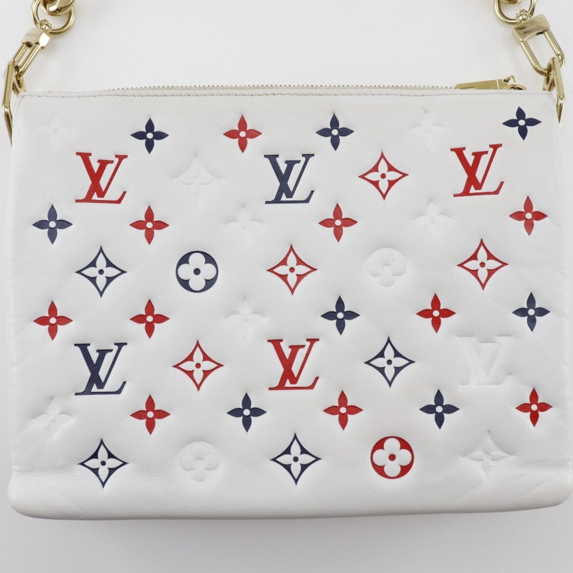 Louis Vuitton Navy Red Color White Leather Shoulder Bag (Pre-Owned)
