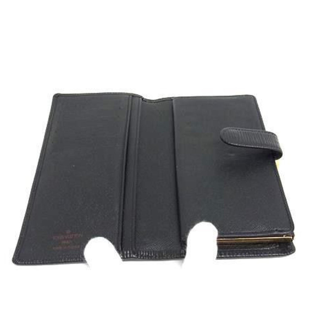 Louis Vuitton Black Leather Long Wallet (Bi-Fold) (Pre-Owned)